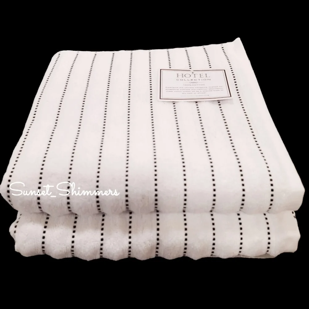 8pc Hotel Collection Bath Hand Washcloth White Black Dot Pinstripe TOWEL Set New